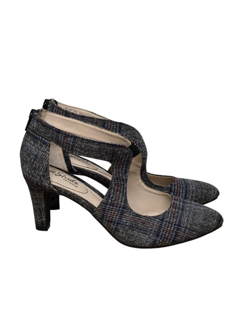 Lifestride Giovanna 2 Pumps Womens Sz 7.5 M Gray Plaid Fabric Block Heel Shoes